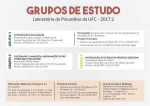 Cartaz de divulgação dos Grupos de Estudo ofertados, no semestre 2017.2, pelo Laboratório de Psicanálise da UFC.