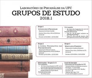 Cartaz de divulgação dos Grupos de Estudo ofertados, no semestre 2018.1, pelo Laboratório de Psicanálise da UFC.